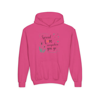 Youth Hoodie - Spread Love Design for Kids, Cozy Pullover, Perfect Gift for Teens, Friendship, School Events, Everyday Wear