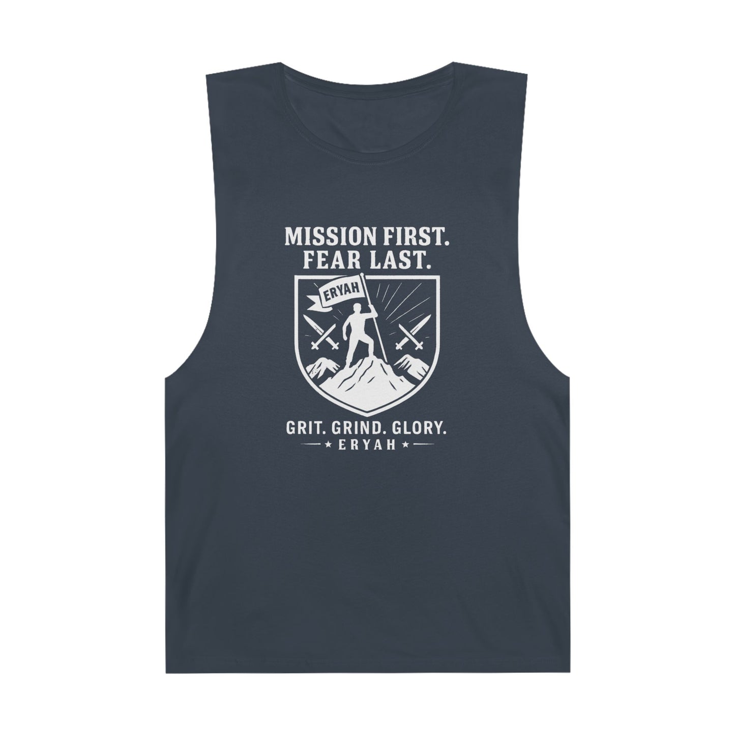 Unisex Barnard Tank: Mission First, Plan Last, Inspirational Workout Top, Casual Summer Shirt, Fitness Gift, Gym Wear