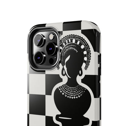 Chess Queen Phone Case, Tough Phone Cases, Stylish Accessories, Unique Gift, Geometric Design, Black and White Aesthetic