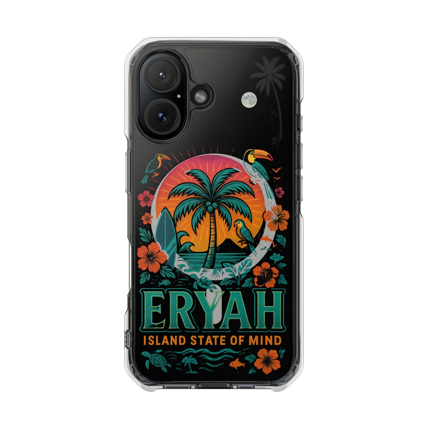 Tropical Phone Case featuring ,Eryah, Island State of Mind' Design,  Clear Magnetic Impact Protection, Perfect Gift for Vacation