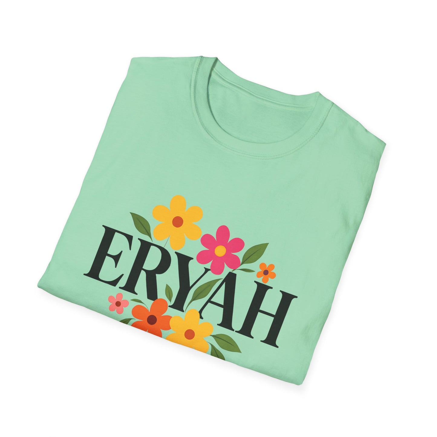 "ERYAH Floral Power Typography Tee - Retro Bloom Streetwear"