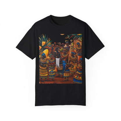 "Ancestral Gathering" African Art Print Tee  –  Cultural Storytelling in Wearable Art