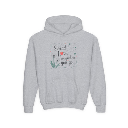 Youth Hoodie - Spread Love Design for Kids, Cozy Pullover, Perfect Gift for Teens, Friendship, School Events, Everyday Wear
